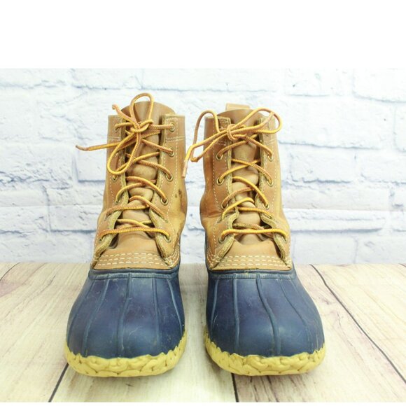 LL Bean Multicolor Leather 8" Lace Up Unlined Ankle Duck Boots Size 7 Wide - Picture 4 of 11